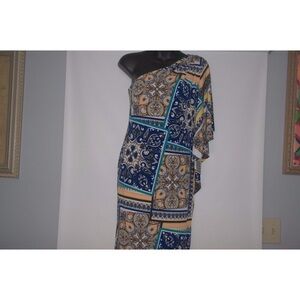 CACHE Multi-Color Floral/Abstracts Print One Shoulder Jersey Knit Dress Size 8